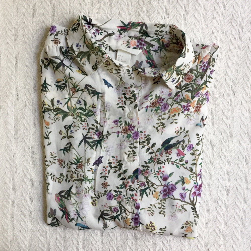 H&M Floral Bird Print Button Down